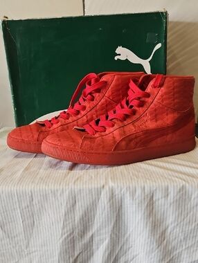 Puma Red High-Top Sneakers with Textured Upper Sz 11